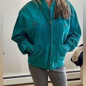Vintage Members Only Teal Suede Zipper Jacket. Women’s Size 40.